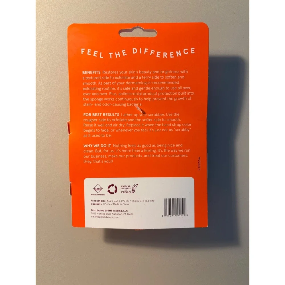Cleanlogic Dual-Texture Body Exfoliator Orange Round Antimicrobial Scrubber NEW